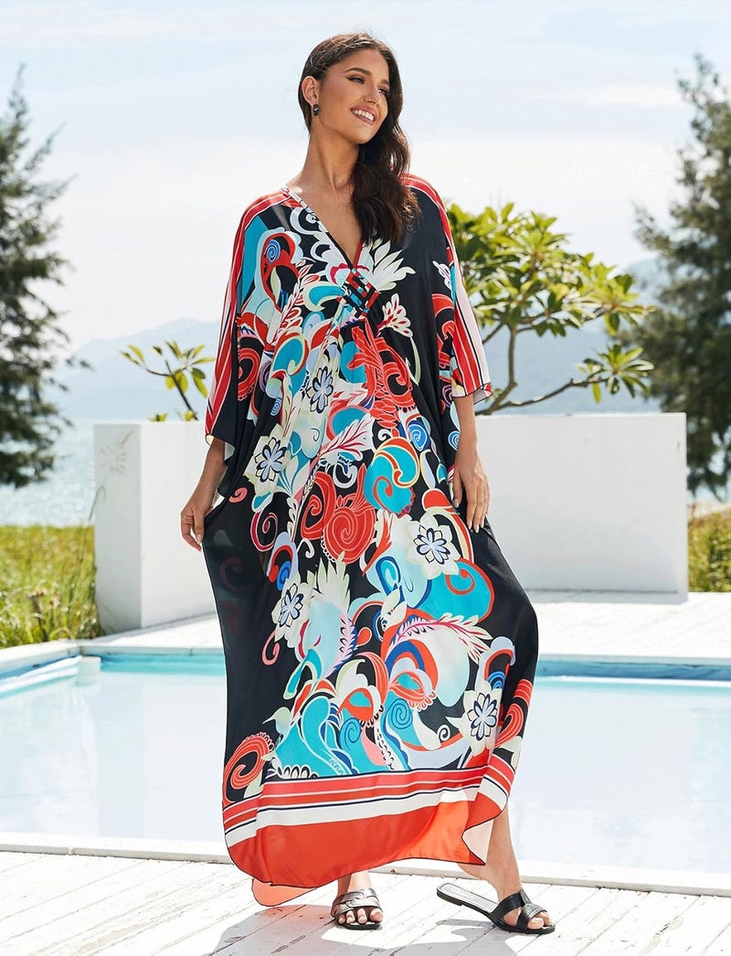 KECVOT Kaftan Dresses for Women Plus Size Batwing Sleeve Caftans Long Bathing Suit Cover Up Maxi Beach Dress Loungewear - Image 1